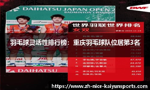 羽毛球灵活性排行榜：重庆羽毛球队位居第3名